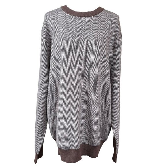 Lachlan British Inspired Sweaters - Lachlan British Inspired Brown Tan Crew Neck Long Sleeve Tweed Sweater Size XL